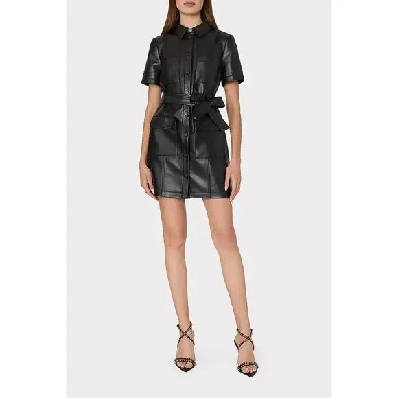 Milly | Dresses | Milly Haven Vegan Faux Leather Mini Shirt Dress Black  Size 2 Goth Rockabilly New | Poshmark